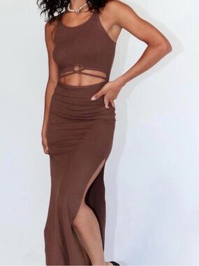 Princess Polly Ribbed Tank Dress in Chocolate Brown